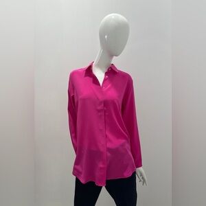 Lacoste 100% Silk Blouse Long Sleeve Collar Bubblegum Fuschia Pink Designer S‌‌